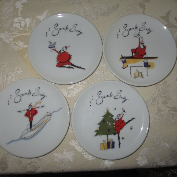 POTTERY BARN Holiday SANTA BABY Coasters / 4" Small Plates Set of 7 Retired EUC - Picture 3 of 5